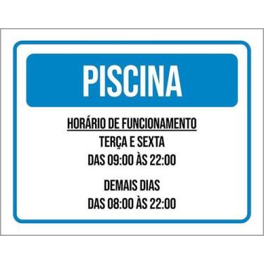 Imagem de Kit 3 Placa Acm Piscina Horários Funcionamento 18X23 Branco - Sinalizo