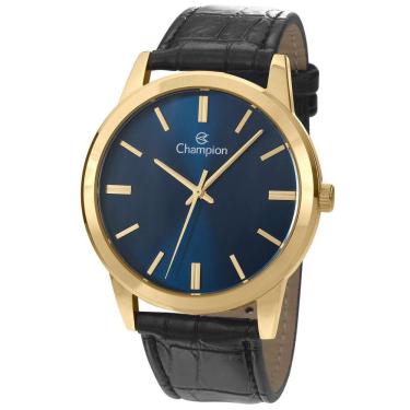Imagem de Relógio CHAMPION masculino dourado azul couro preto CN20702S