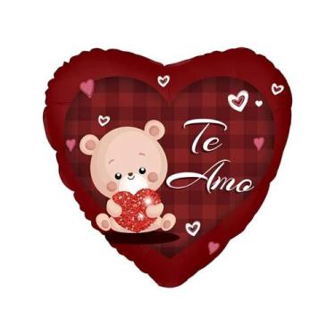 Imagem de Balão Decorativo Metalizado Coração De Urso Te Amo 43x43cm - Ponto das