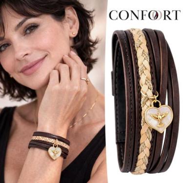 Imagem de Pulseira de Couro Feminina Ajustável Trançada Espírito Santo Flor Trev