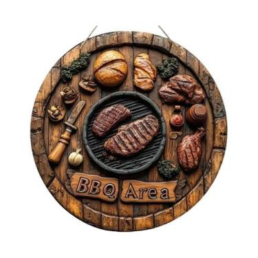 Imagem de Placa Decorativa Retrô De Madeira Para Área De Churrasco, Circular 2D,