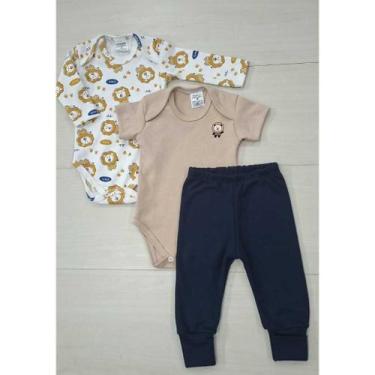 Imagem de Conjunto Bebê Menino/Menina 3 Peças Body Longo + curto + calça 100% al