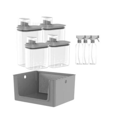 Imagem de Kit 8 Organizador Lavanderia Dispenser, Borrifador e cesto 16l - Ou, C
