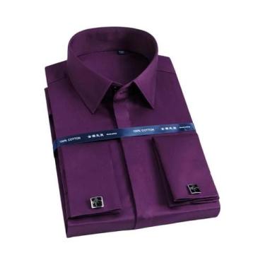 Imagem de Camisa Masculina Slim Fit De Manga Longa Com Punhos Franceses Em Algod