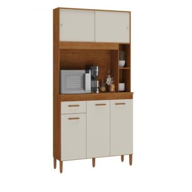 Imagem de Kit Cozinha Ceara 5 Portas 1 Gavetas Nogueira Madeira Natura Off White