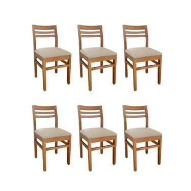 Imagem de Kit 6 Cadeiras para Sala de Jantar em Madeira Maciça Diamante Natural/Bege
