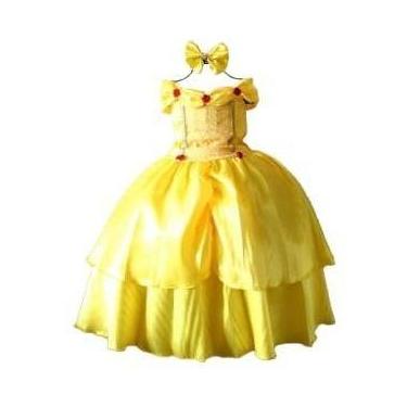 Imagem de Vestido Festa Fantasia Princesa Bela Luxo Infantil E Tiara - festa lux