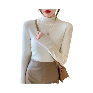 Imagem de Camisola de Malha Gola Alta Feminina - Manga Longa, Estilo Moderno (Co