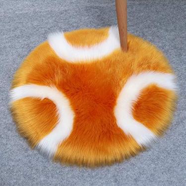 Imagem de Tapetes redondos falsos, listrados, geométricos, macios, tapete de pelo longo, antiderrapante, lavável para sala de estar, quarto, escritório, banheiro, varanda, sofá infantil, almofada para pés, branco gengibre