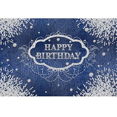 Imagem de Yeele 3 x 2,4 m com tema de jeans e diamantes, cenário de festa para fotografia, Happy Birthday Jeans incrustado fundo de strass decorativo, faixa feminina, crianças, cabine fotográfica, adereços de