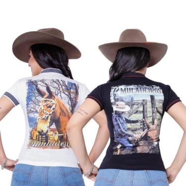Imagem de Kit 2 Camisetas Muladeiros Femininas Country Polo Baby Look - Mula Ros
