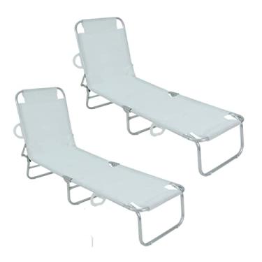 Imagem de Kit 2 Cadeira Espreguiçadeira 4 Posições Alumínio Reclinável Dobrável Praia Piscina Belfix - Branco