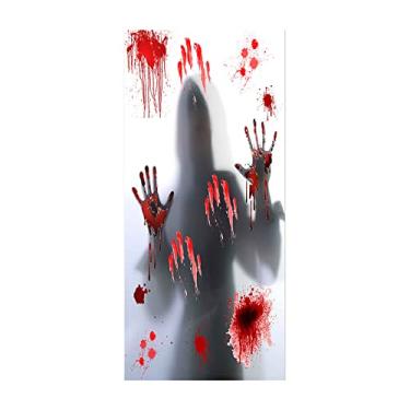 Imagem de Adesivo de porta de Halloween 3D Assustr Sangrento Impressão de Mão Autoadesivo decalque de porta de vinil removível decoração de arte de porta de vinil para decoração de festa de Halloween POPQ