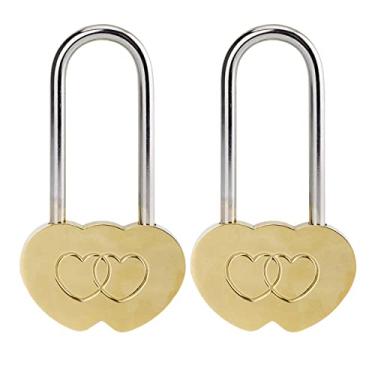Imagem de Bloqueio de amor, cadeado romântico VerRich Wish Lock de 8,89 cm, cadeado em forma de coração, amor eterno para amantes, casamento, ponte, paris, aniversário (sem chave), 2PCS Doulbe Heart