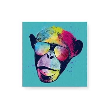 Imagem de Arte Maníacos Quadro Decorativo em Tela Canvas Macaco Color Fundo Verde - 50x50cm
