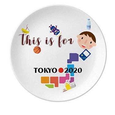 Imagem de Bandeira do Japão Sun Tokyo Games Prato de porcelana Jantar Redondo Prato Menino Homem