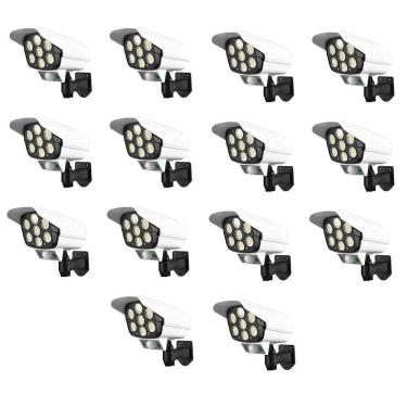 Imagem de Luminaria Solar Camera Falsa Kit 12 Uni Sensor de Proximidade 77 Leds 3 Funções Iluminaçao Rua Fachada Segurança