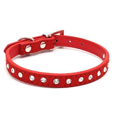 Imagem de Dogs Kingdom 25,4 cm - 41,9 cm Comprimento total Camurça Pele Joia Strass Pet Coleira para Cachorro Diamantes de Cristal Brilhante Couro Pingente Coleira para Cachorro GatoDogs Kingdom S vermelho A191-(1)0301