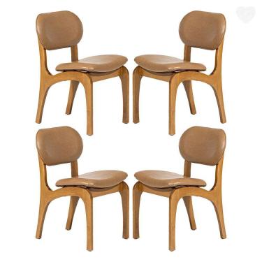 Imagem de Kit 4 Cadeiras de Jantar Estofada Rafine Madeira Castanho Impermeável Marrom