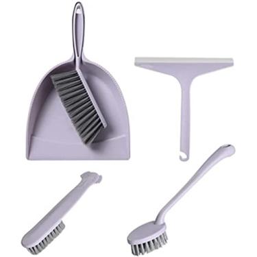 Imagem de Conjunto de 5 mini vassouras e pá de lixo - escova de limpeza pequena, conjunto de rodo de silicone, conjunto de vassoura e pá de lixo, pequena bandeja de poeira e conjunto de escovas para mesa, casa,