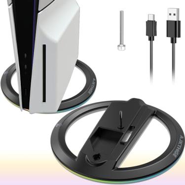 Imagem de AJKTHGE Suporte vertical RGB para console PS5 slim, compatível com disco e digital, base de LED com 14 modos de luz para PlayStation 5 (preto 1)