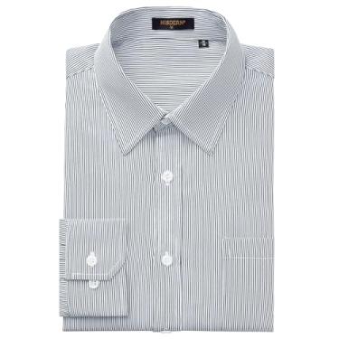 Imagem de HISDERN Camisa social masculina casual xadrez abotoada manga longa formal negócios camisa guingham para homens, Cinza listrado, GG