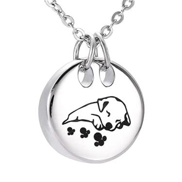 Imagem de Colares de urna de cremação para animais de estimação para cinzas, urnas funerárias, joias de aço inoxidável, fofo, cachorro adormecido, lembrança, medalhão, joia de cremação para mulheres e homens,