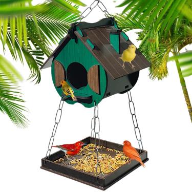 Imagem de Comedouro Tratador Pássaros Livres Casinha De Passarinho Mdf (Verde)