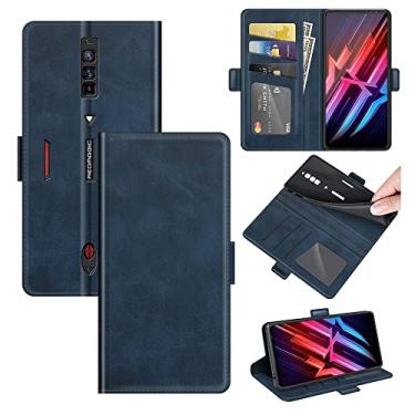 Imagem de Capa para ZTE Nubia Redmagic 6 Pro, carteira de couro PU premium estilo livro ímã capa de telefone flip dobrável com compartimentos para cartão para ZTE Nubia Red Magic 6 capa de telefone (azul)