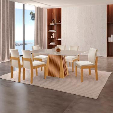Imagem de Conjunto de Jantar Mesa Áustria 160cm X 80cm Tampo Mdf/vidro com 4 Cadeiras Mônaco Yescasa Castanho Cinamomo/Creme/Off White