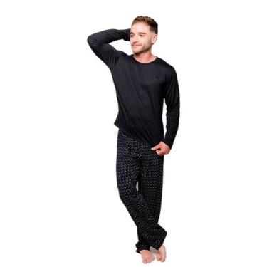 Imagem de Pijama Diones Calça Poá Manga Longa Frio Masculino Plus Size, Preto, G