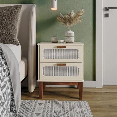 Imagem de Mesa De Cabeceira 2 Gavetas Santorini Off White 45 Cm Com Tela Indiana