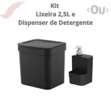 Imagem de Kit Lixeira Para Pia De Cozinha ou Lavabo 2,5L + Dispenser de Detergen