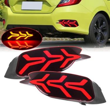 Imagem de BIHEE Luz de para-choque para Honda Civic 2016-2019 Lâmpada refletora de para-choque traseiro de LED com sequencial dinâmico de 3 cores de freio e faróis de neblina traseiros para Honda Civic Sedan, 1
