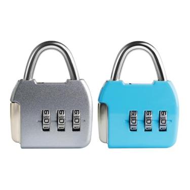 Imagem de Fechadura de combinação pequena de 3 dígitos, mini armário, cadeado de viagem, diário, caixa, bagagem, mala, mochila (prata + azul)
