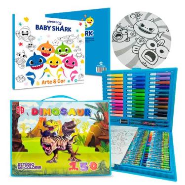 Imagem de Kit Maleta Estojo Pintura 150 Peças e Livro BabyShark Desenhos P/Color