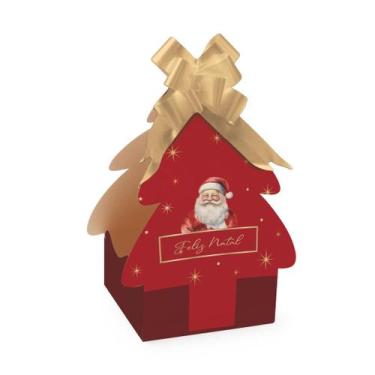 Imagem de 10 Caixas Para Panetone 100g Árvore Charm Natalino 9x9x17cm Cromus