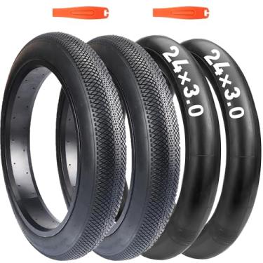 Imagem de MAKELEN Pacote com 2 pneus de bicicleta E-bike Fat BMX 60.0 cm x 7.6 cm (76-507) com tubos, compatível com pneu de bicicleta de substituição para bicicleta de montanha, neve e praia, preto
