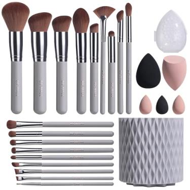 Imagem de BS-MALL Pincéis de maquiagem, base sintética premium, corretivos, sombras, conjunto de pincéis de maquiagem, 18 peças, conjunto de 5 esponjas de maquiagem e suporte de pincel de maquiagem, estojo de