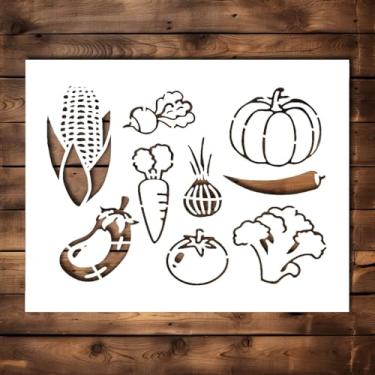Imagem de Modelo de estêncil de vegetais – estêncil de vegetais reutilizáveis, abóbora, cebola, cenoura, pimenta, tomate para pintura em madeira, vidro, pedra de parede, paredes, tela, vidro, pintura em spray,