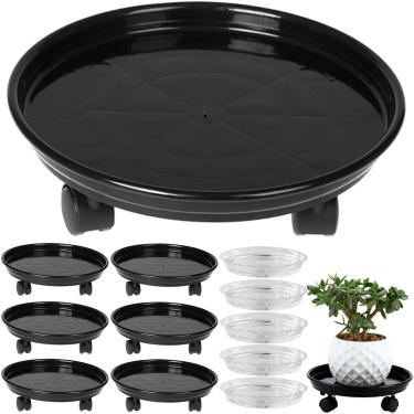 Imagem de Circloophs 7 pacotes de suporte de plástico para plantas com rodízios 30,5 cm suporte para plantas pesadas com rodas para movimentação de pires de vasos de plantas grandes e pesados rolos internos e