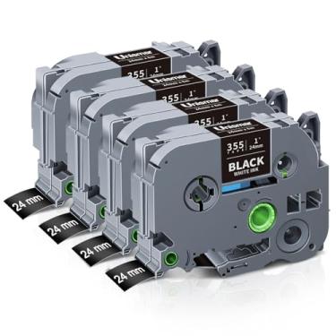 Imagem de Unismar TZe-355 compatível com Brother Ptouch 24 mm 0,94 laminado branco sobre fita preta TZ355 TZ fita para PTD600 PT-P700 PT-2430PC PT-D600VP PT-D800W PT-P900W etiquetadora, 2,5 x 66,2 m, pacote com