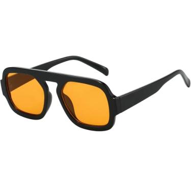 Imagem de MUNSADE Óculos de sol aviador quadrados modernos para mulheres, design plano, armação elegante, óculos de sol vintage, Armação preta/lente laranja