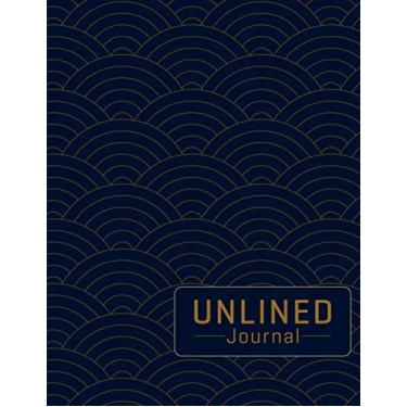 Imagem de Unlined Journal: Blank/ Unruled/Plain/Unlined Notebook for Note-Taking, Solving Math Problems and Brain-Storming | Sketchbook for Sketching, Drawing ... Golden and Navy Blue Seamless Pattern Cover