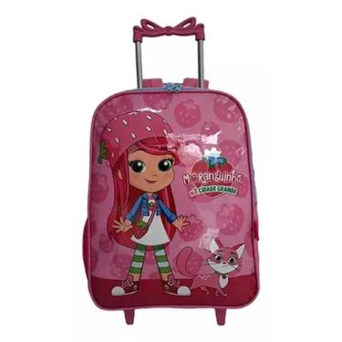 Imagem de Mochila Escolar Menina Moranguinho Rodinhas Aula Rosa - luxcel