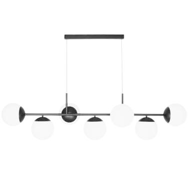 Imagem de Luminária Pendente Linear Moderna 7 Globos de Vidro Preto Estilo Contemporâneo Lustre Decoração