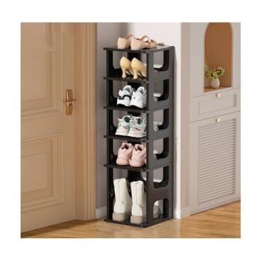 Imagem de Sapateira estreita de 5/6 camadas vertical alta prateleira dobrável empilhável armário de armazenamento de sapatos torre de sapato de plástico fino economia de espaço para corredor entrada quarto