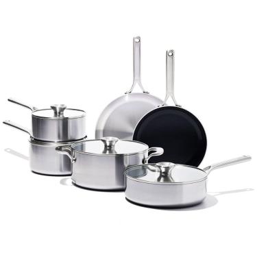 Imagem de Conjunto de Panelas e Frigideiras com Revestimento Antiaderente Múltiplo, 10 Peças, OXO CC005892 001, Prateado