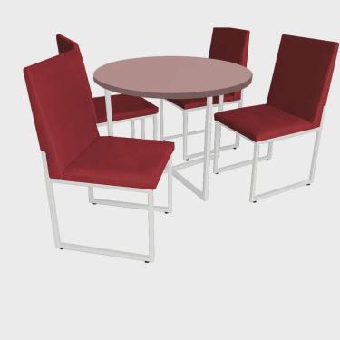 Imagem de Kit Mesa de Jantar Theo com 4 Cadeiras Sttan Ferro Branco Tampo Rose Rosa Corino Vermelho - Ahz Móveis