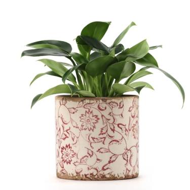 Imagem de Meltset M Vaso de cerâmica para plantas de interior, vaso de flores vintage com drenagem, vaso de plantas rústico vermelho, vaso de fazenda pequeno decorativo interno e externo, acabamento de esmalte